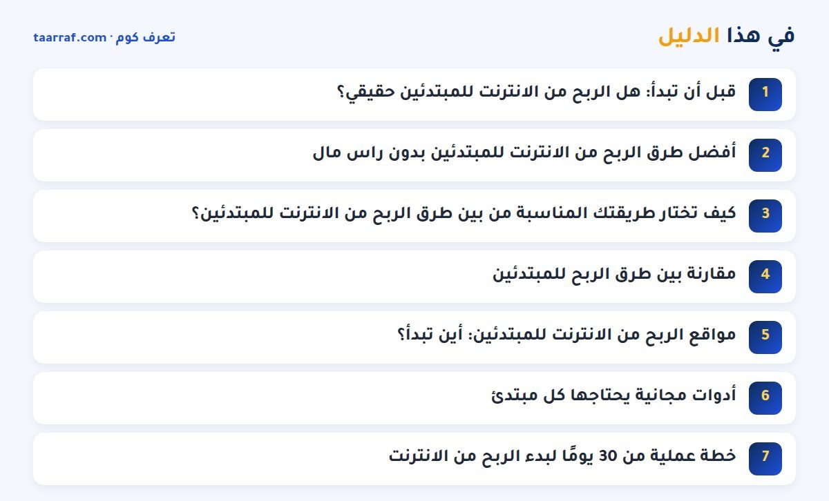 في هذا الدليل: كيفية ربح المال من الانترنت للمبتدئين 2026: دليل واقعي