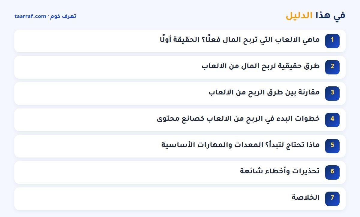 في هذا الدليل: العاب ربح مال حقيقي 2026: الحقيقة والطرق الواقعية للربح