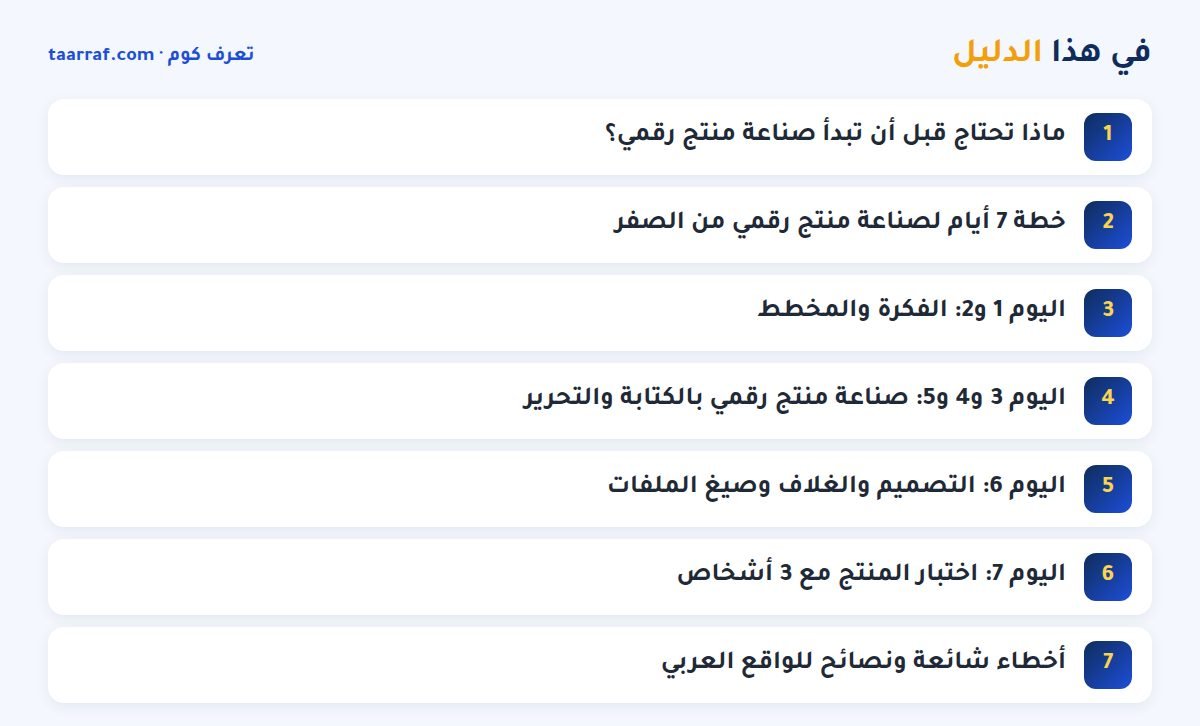 في هذا الدليل: كيف تصنع منتج رقمي في 7 أيام بأدوات مجانية (خطة عملية)